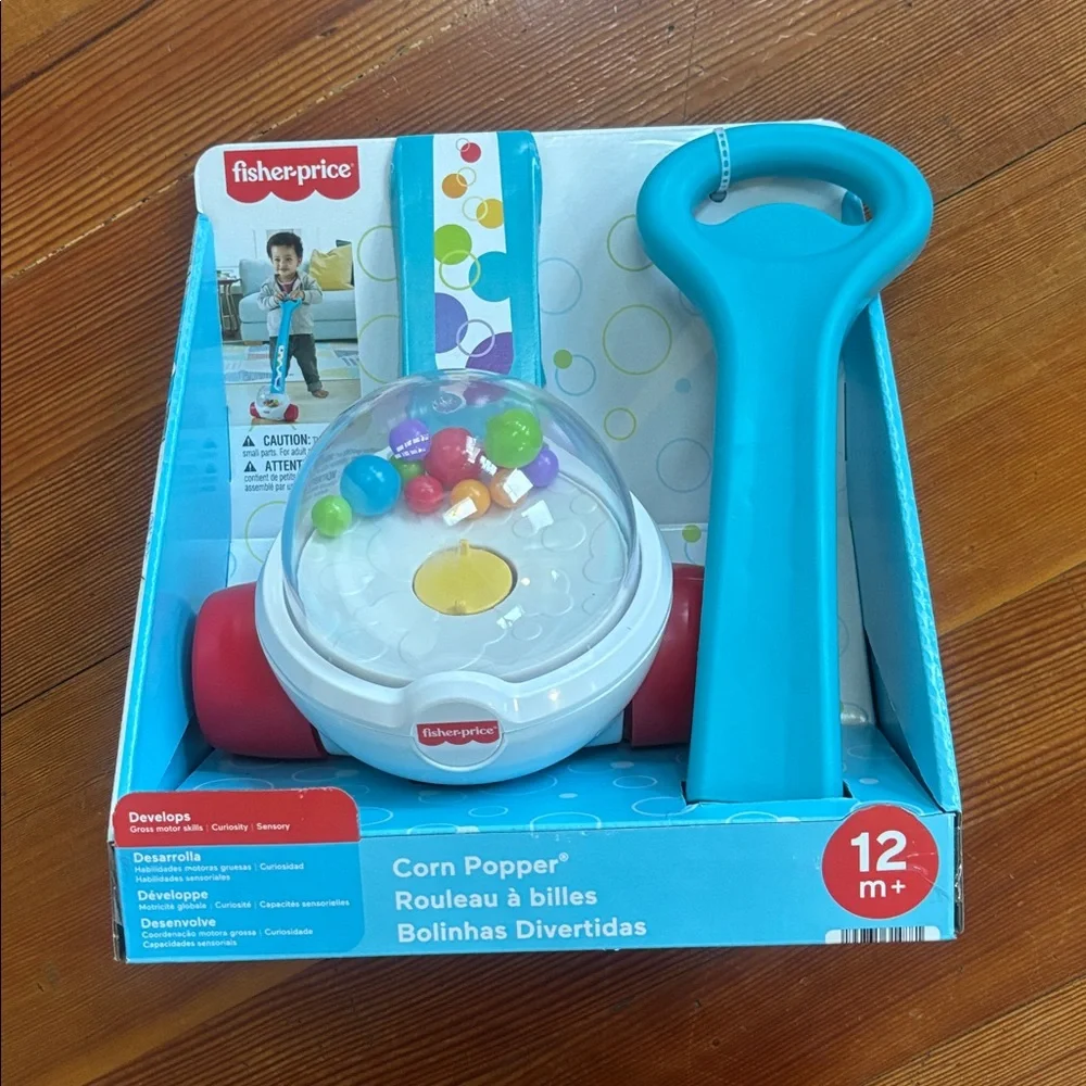 NWT Fisher-Price Corn Popper Blue Push Toy with Popping Action for Baby Toddler